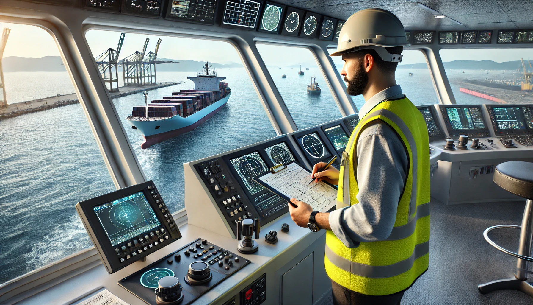 Maritime survey and inspection services showing vessel safety assessment and compliance checks
